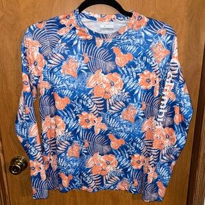 Women’s Columbia Blue Floral PFG Super Tidal Tee Long-Sleeve Shirt XL